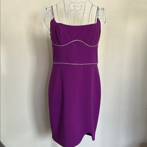 Selfie Leslie Size L Vibrant Purple Mini Dress with Rhinestone Straps - Picture 2 of 9